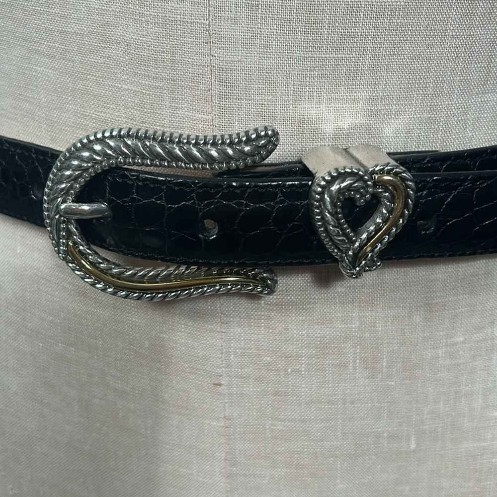 Brighton Black Leather Belt with Silver Buckle heart shape size M 30